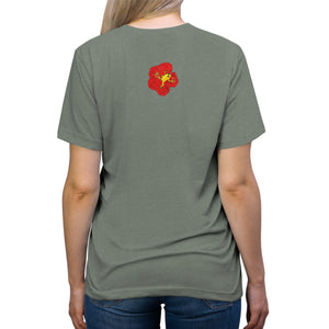 Triblend Tee with YOAMOPR Logo - El Coqui and Amapola Flower Design