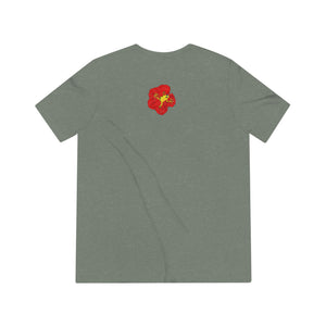 Triblend Tee with YOAMOPR Logo - El Coqui and Amapola Flower Design